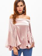 Romwe Pink Off The Shoulder Bell Sleeve Ruffle Top