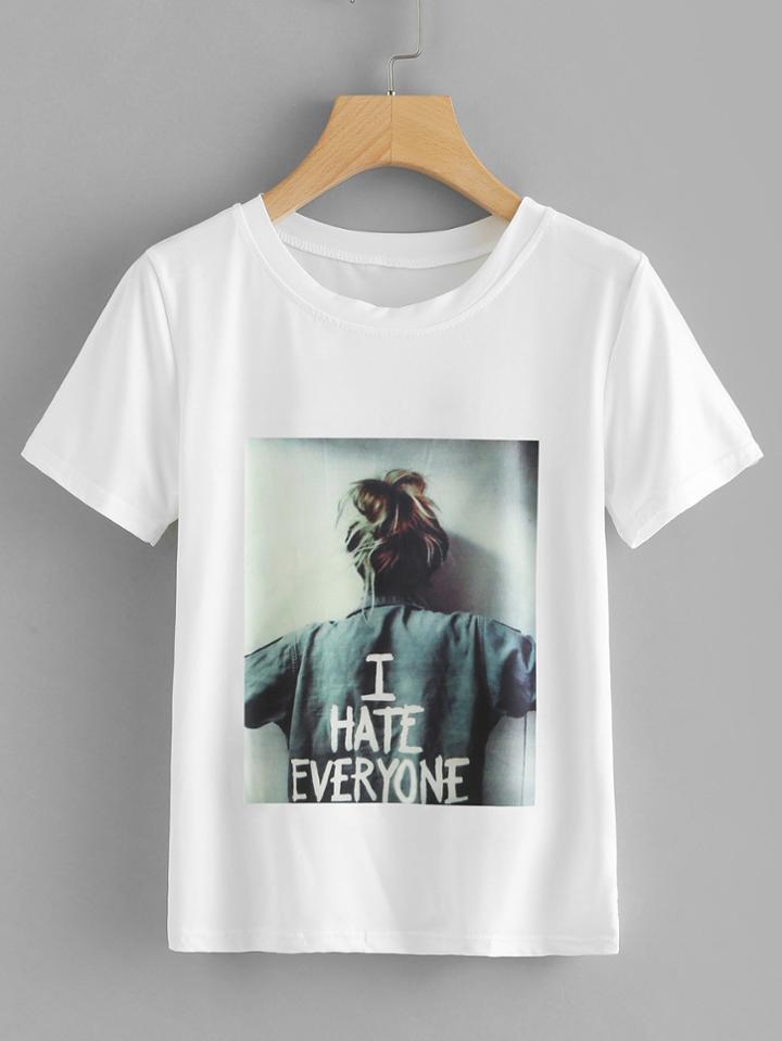 Romwe I Hate Everyone Graphic Slogan Tee