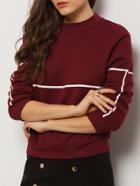 Romwe Burgundy Round Neck Long Sleeve Crop Sweatshirt