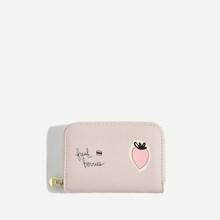 Romwe Strawberry Detail Zipper Around Card Pouch