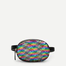 Romwe Colorful Sequin Zipper Bum Bag