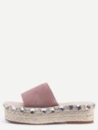 Romwe Pink Peep Toe Rhinestone Thick-soled Espadrille Slippers