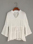 Romwe White Tie Neck Ruffled Tiered Blouse