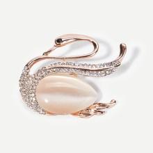 Romwe Swan Shaped Gemstone Brooch