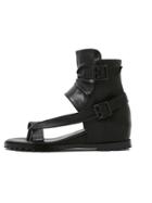 Romwe Black T-strap Buckled Ankle Wrap Wedge Sandals