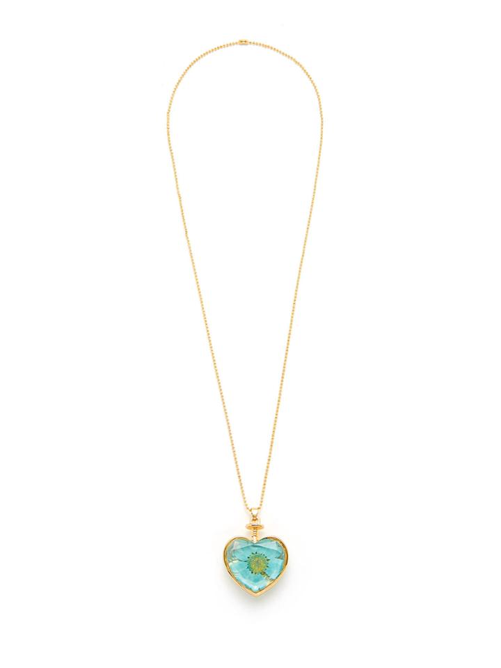 Romwe Glass Flower Heart Pendant Chain Necklace
