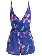 Romwe Deep V Neck Flower Print Chiffon Romper