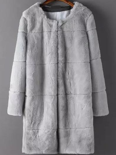 Romwe Long Sleeve Faux Fur Loose Coat