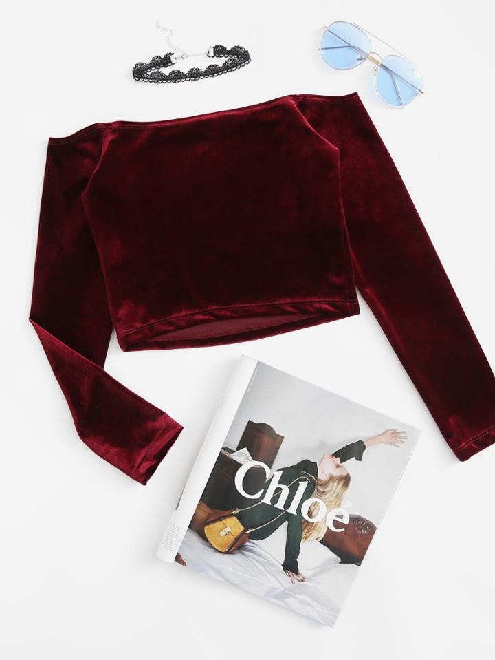 Romwe Off Shoulder Velvet Tee