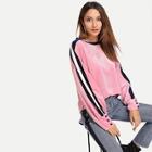Romwe Tape Detail Velvet Sweatshirt