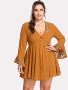 Romwe Trumpet Sleeve Button Up Dress