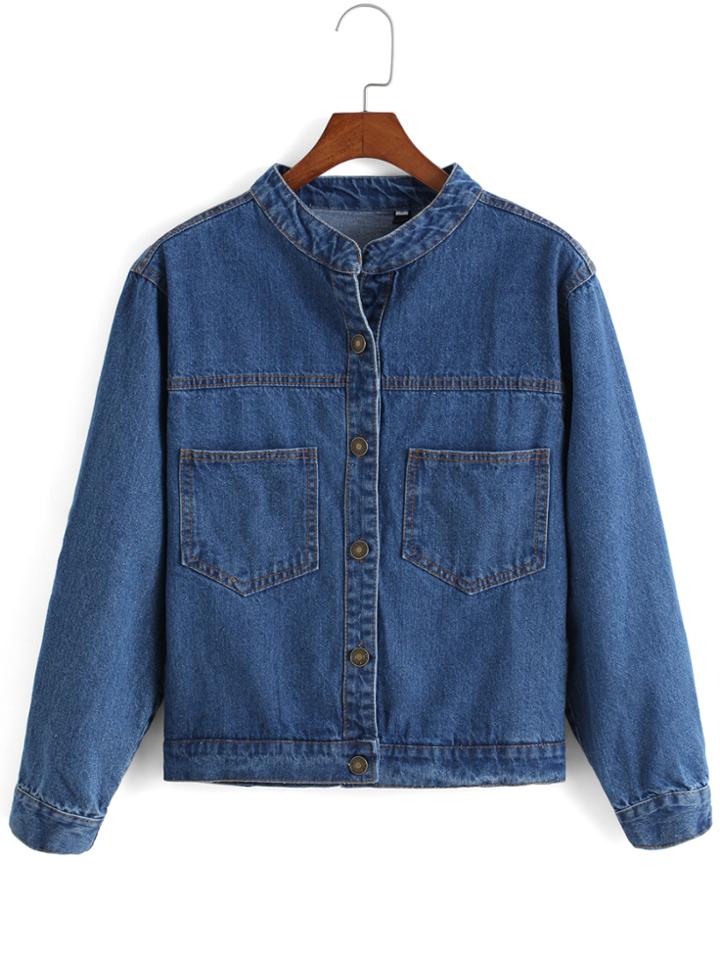 Romwe With Pockets Buttons Denim Coat