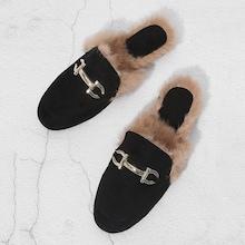 Romwe Faux Fur Trim Loafer Mules