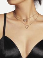 Romwe Heart & Round Pendant Layered Chain Necklace