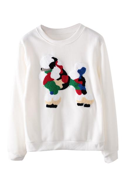 Romwe Multi-colored Dog White Sweatshirt