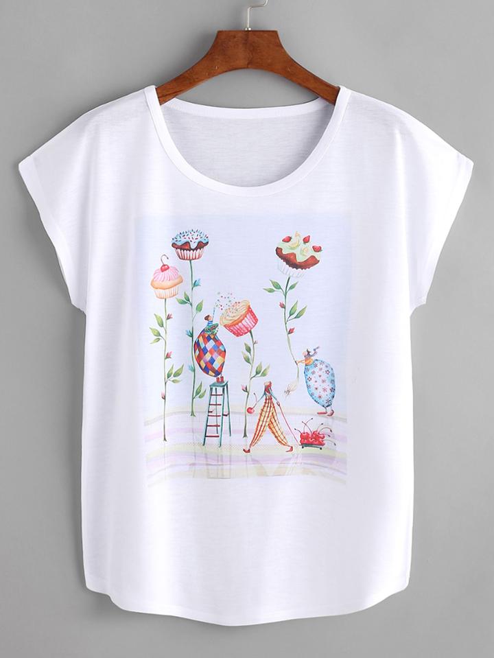 Romwe Cake Tree Print T-shirt