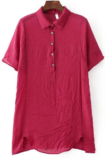 Romwe Lapel With Buttons Asymmetrical Wine Red Dress
