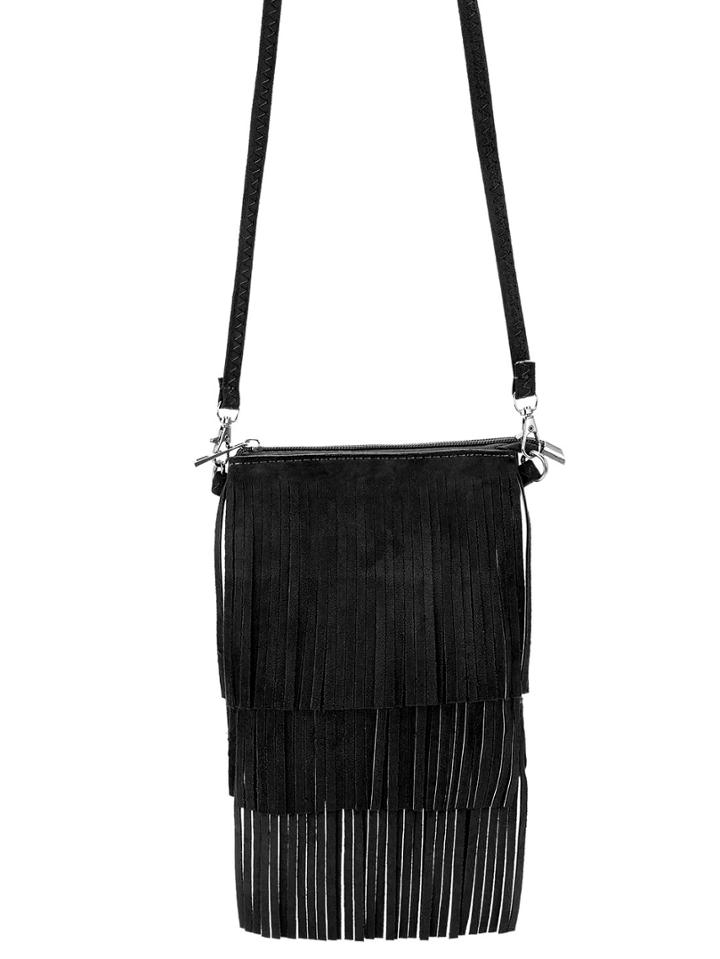 Romwe Black Tassel Satchel Bag