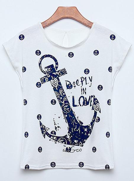 Romwe Anchors Letter Print T-shirt