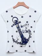 Romwe Anchors Letter Print T-shirt