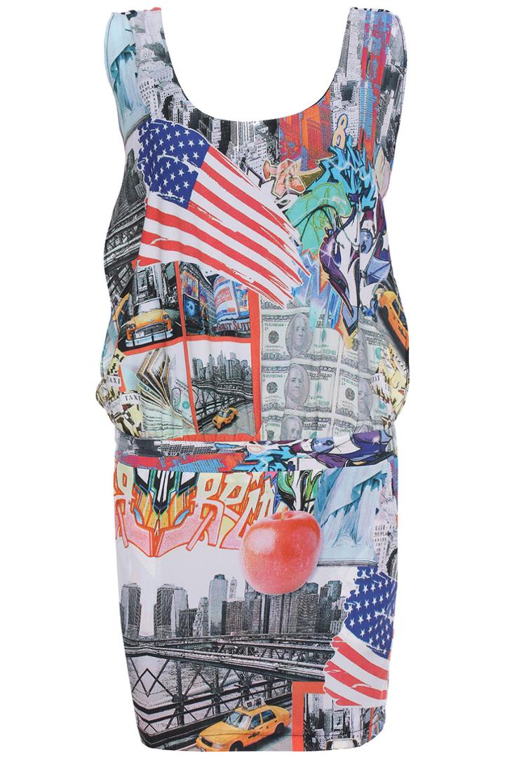 Romwe Romwe Colorful Pattern Print Dual-tone Sleeveless Dress