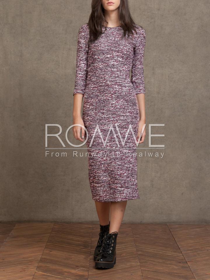 Romwe Burgundy Round Neck Sheath Sweater Dress