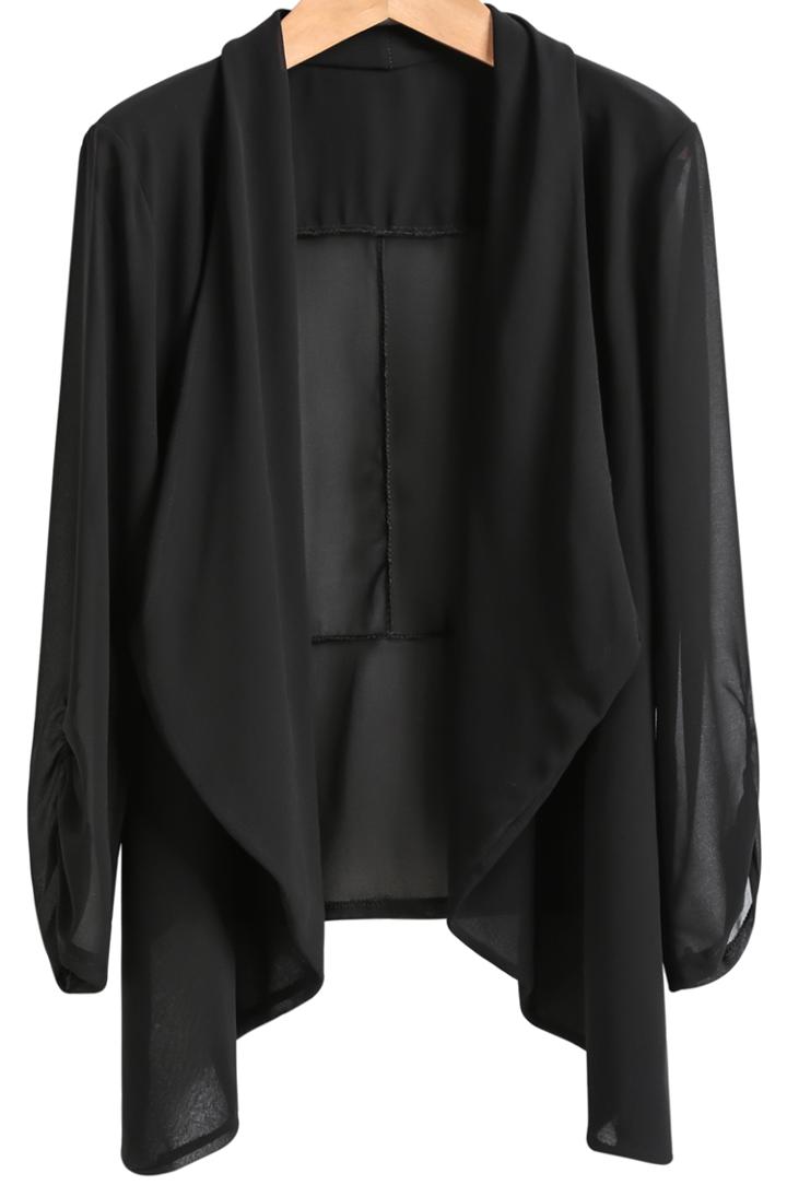 Romwe Draped Collar Asymmetric Black Blouse