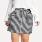 Romwe Plus Striped Knot Single Button Skirt