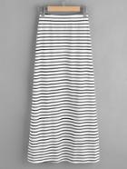 Romwe Elastic Waist Striped Split Side Jersey Skirt