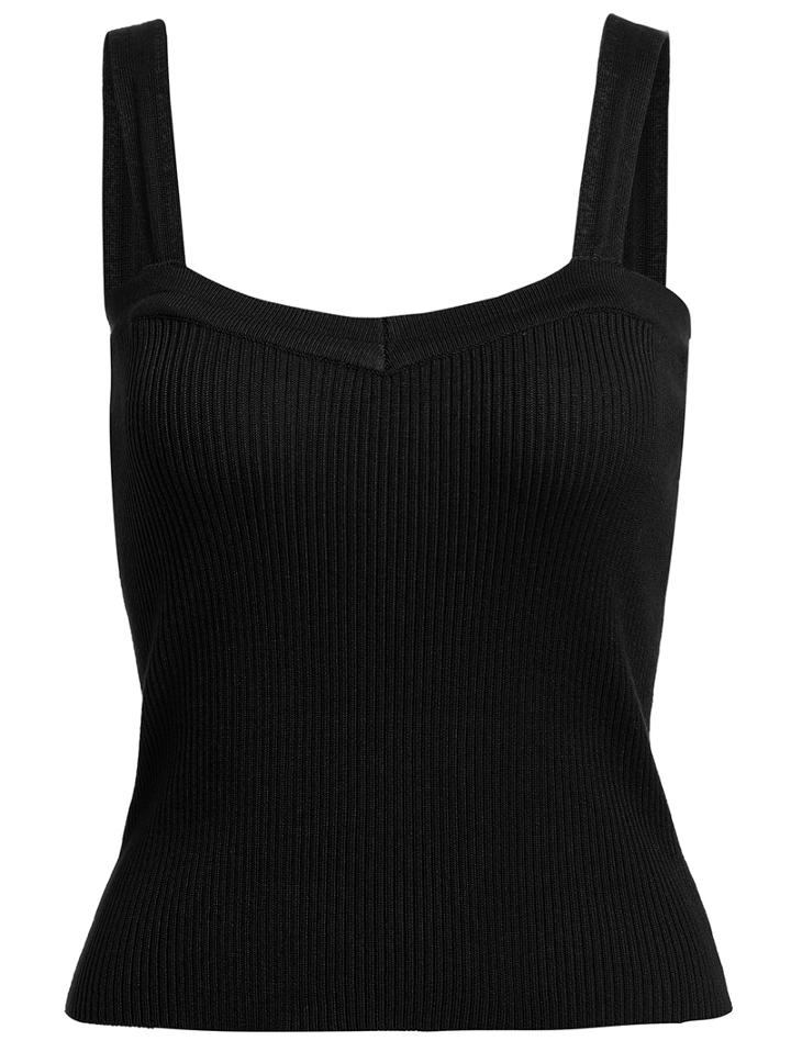 Romwe Straps Knit Slim Black Tank Top