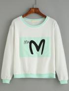 Romwe White Contrast Trim Letter Embroidered Patch Sweatshirt