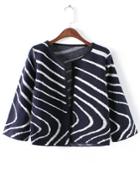 Romwe Striped Crop Navy Coat