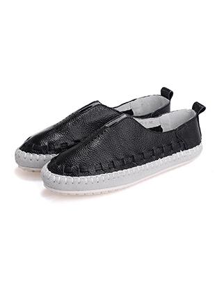 Romwe Black Round Toe Casual Pu Flats