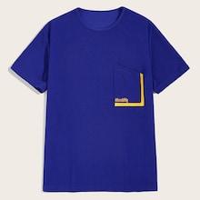 Romwe Guys Letter Embroidery Pocket Tee