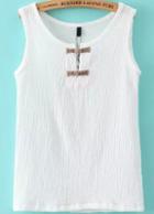 Romwe With Buttons White Tank Top
