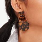 Romwe Leopard Pattern Double Round Drop Earrings