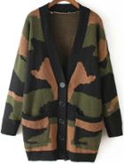 Romwe Long Sleeve Camouflage Pockets Buttons Coat