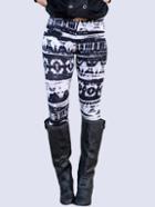 Romwe Elastic Waist Print Leggings