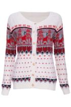 Romwe Romwe Christmas Sweater Deer Long-sleeved White Cardigan