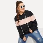 Romwe Plus Color-block Drawstring Hoodie