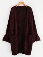 Romwe Ruffle Cuff Pocket Front Space Dye Sweater Coat