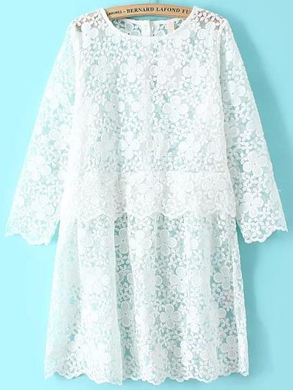 Romwe Lace Embroidered Cute White Dress