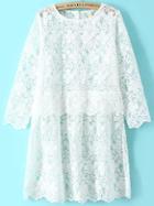 Romwe Lace Embroidered Cute White Dress