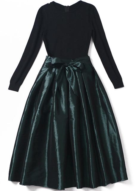 Romwe Bow Pleated Flare Dress