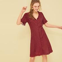 Romwe Frill Trim Polka Dot Tea Dress