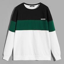 Romwe Men Color-block Letter Pullover