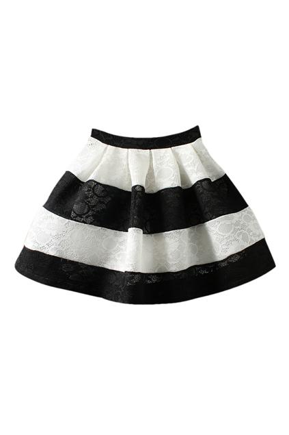 Romwe Lace Striped Puff Skirt