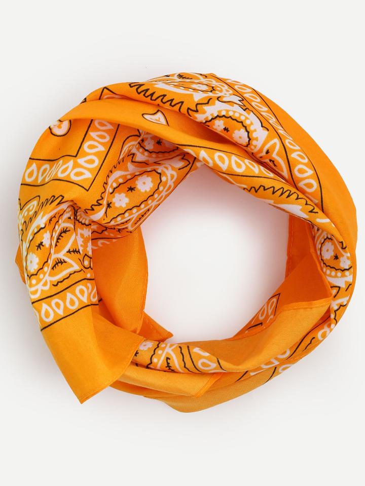 Romwe Orange Paisley Print Square Scarf