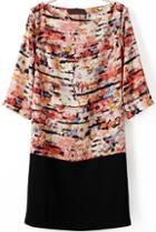 Romwe Color-block With Zipper Florals Shift Dress