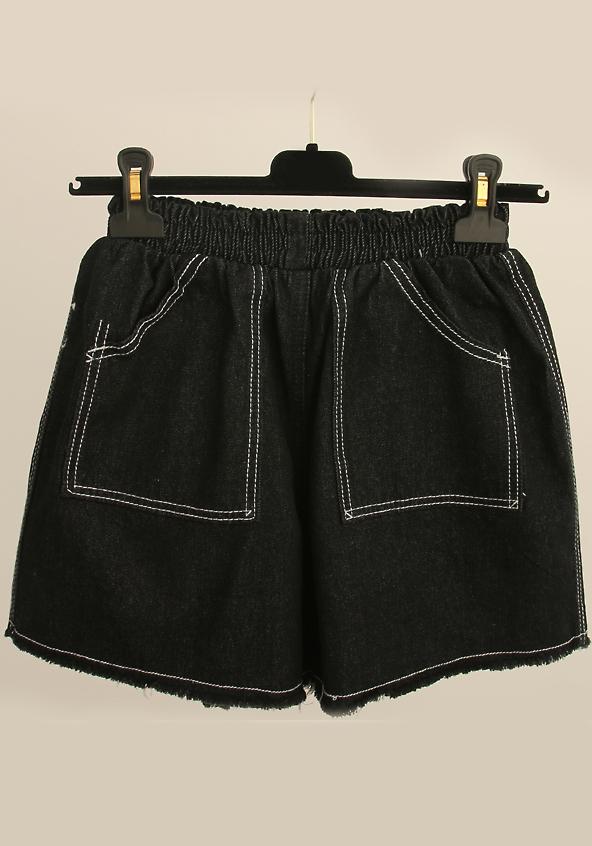 Romwe Elastic Waist Fringe Denim Shorts